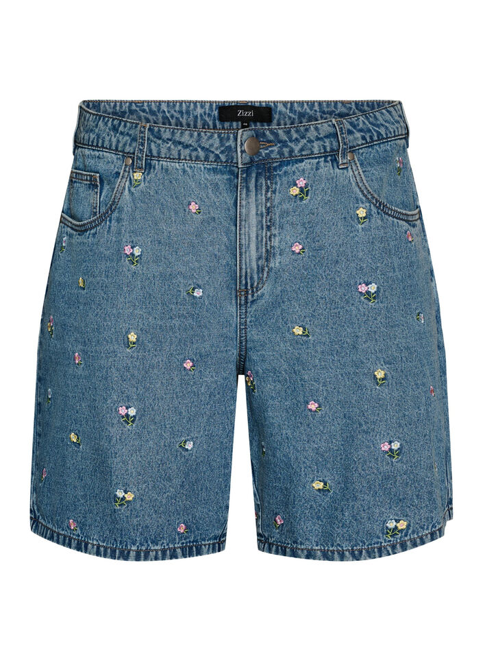 Denimshorts med broderte blomster, Bl&aring;, Packshot image number 0