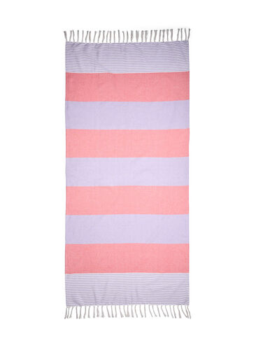 Stripete hammam håndkle med frynser, Pastel Lilac Comb, Packshot image number 2