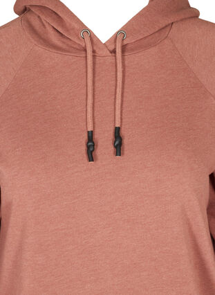 Melert sweatshirt med hette og lomme, Cognac Melange, Packshot image number 2