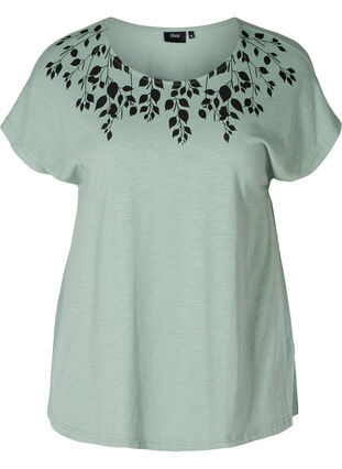 T-skjorte i bomull med mønster, Chinois Green LEAF, Packshot image number 0