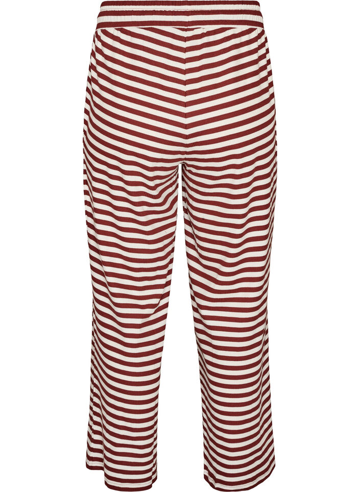 Stripete pyjamasbukser med h&oslash;y midje og vide ben, R&oslash;d, Packshot image number 1
