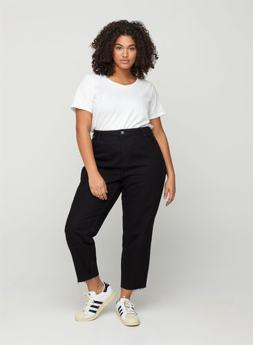 Cropped mom fit Mille jeans med en løs passform, Black, Model image number 1