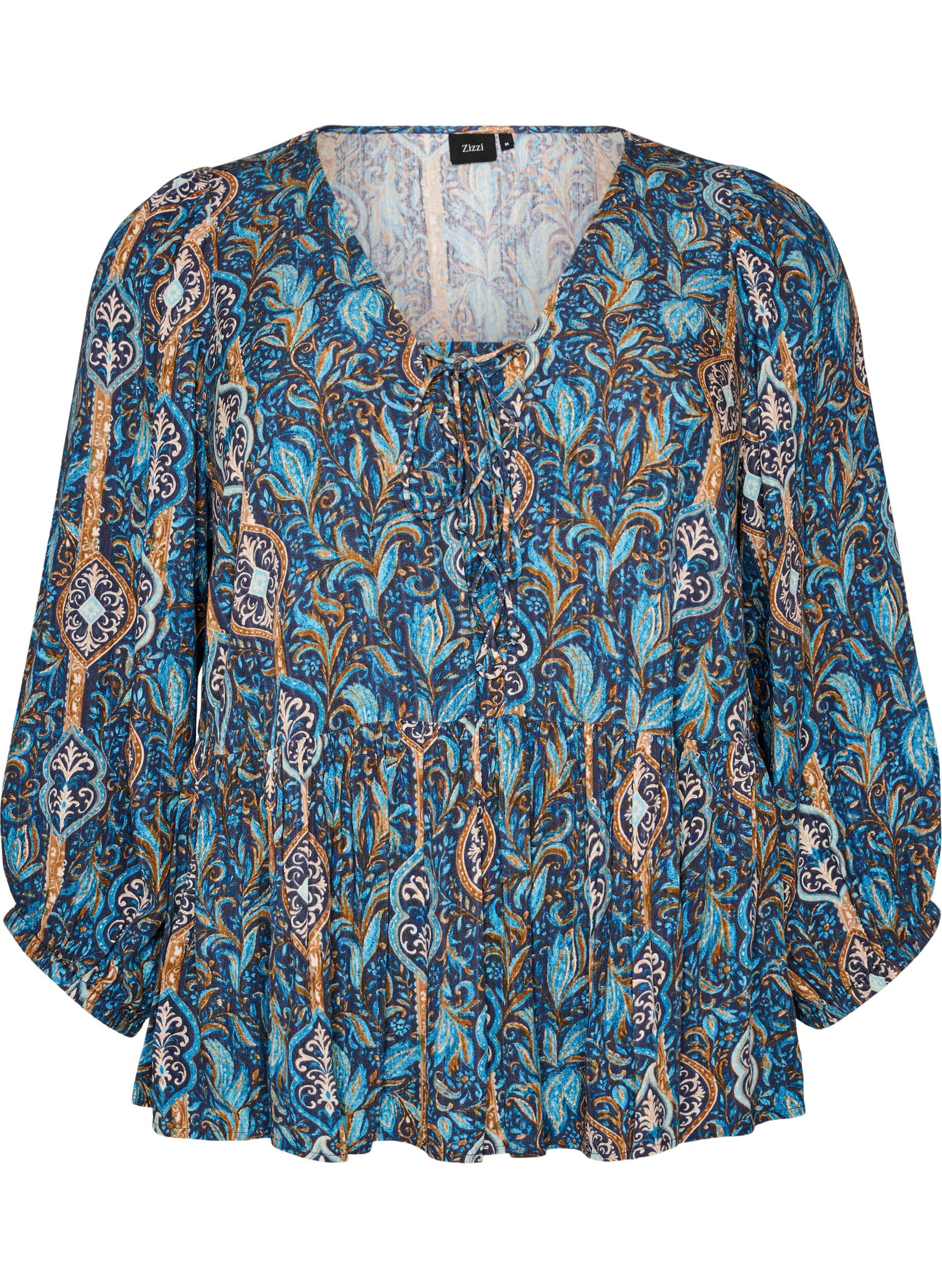 ZizziBluse med paisleytrykk og blondedetaljer, Bl&aring;, Packshot image number 0