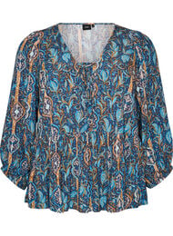 Bluse med paisleytrykk og blondedetaljer, Bl&aring;