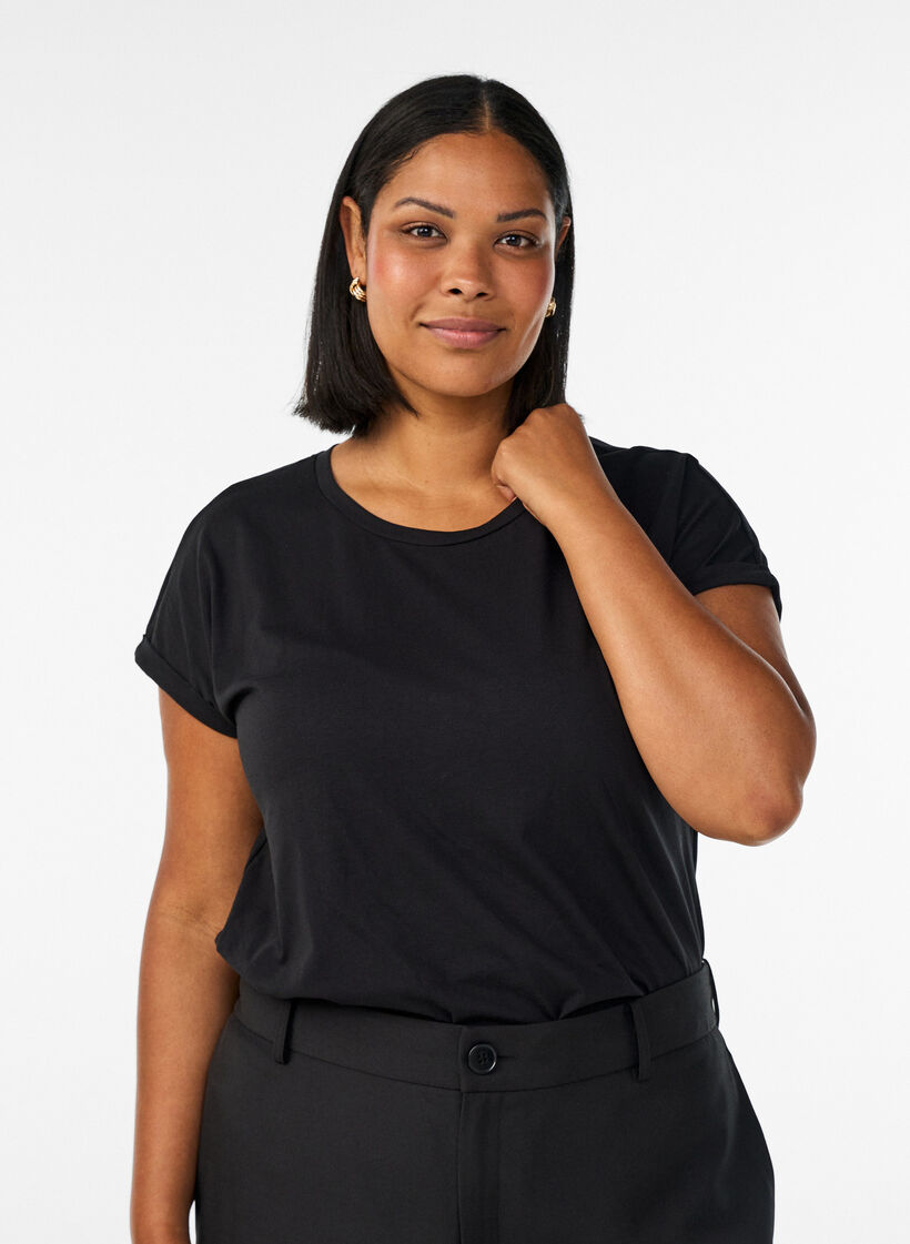 Kortermet T-skjorte i bomullsblanding, Svart, Model image number 0