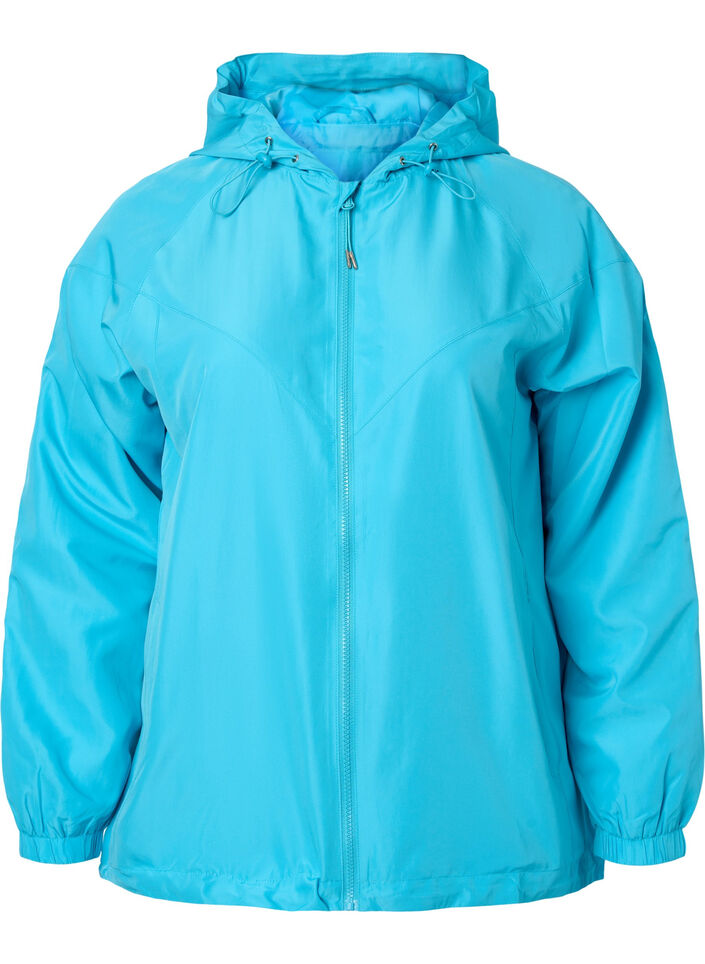 Kort jakke med hette og justerbar bunn, River Blue, Packshot image number 0