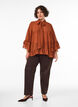 Bluse med b&aring;ndknyting og volangdetaljer, Brun, Model image number 1