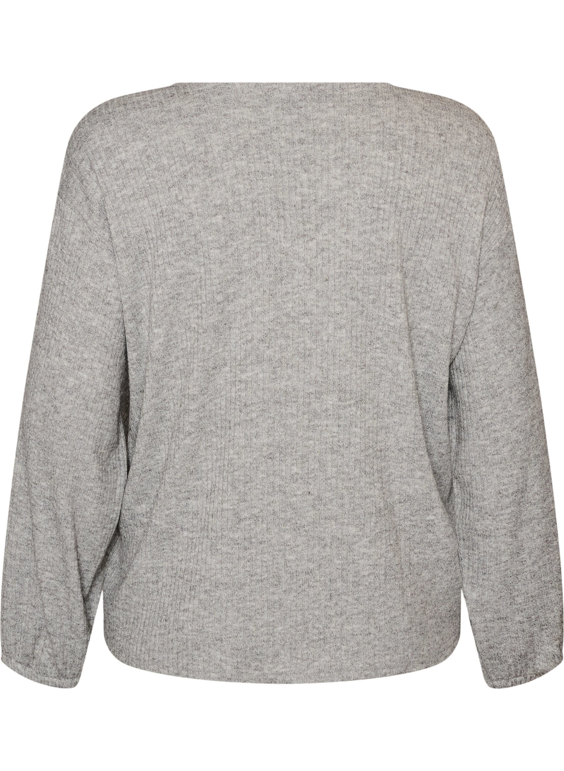 ZizziBluse i jersey med ribbet tekstur og V-hals, Gr&aring;, Packshot image number 1