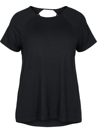 T-skjorte til trening i viskose og feminin utringning, Black, Packshot image number 0
