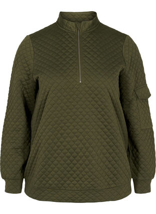 Quiltet genser med glidelås, Ivy Green, Packshot image number 0
