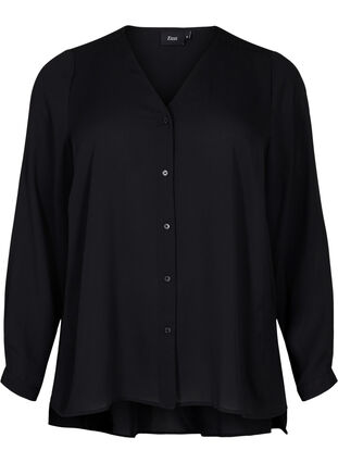 Langermet skjorte med V-hals, Black, Packshot image number 0