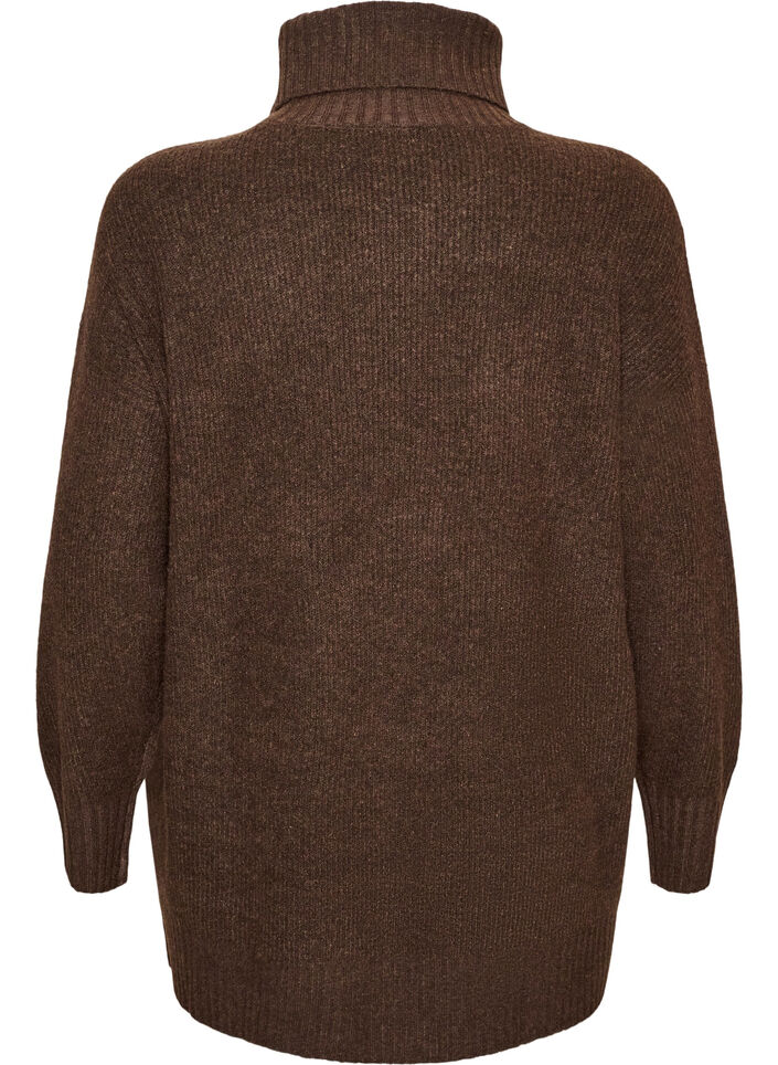 L&oslash;s strikket genser med rullekrage, Brun, Packshot image number 1