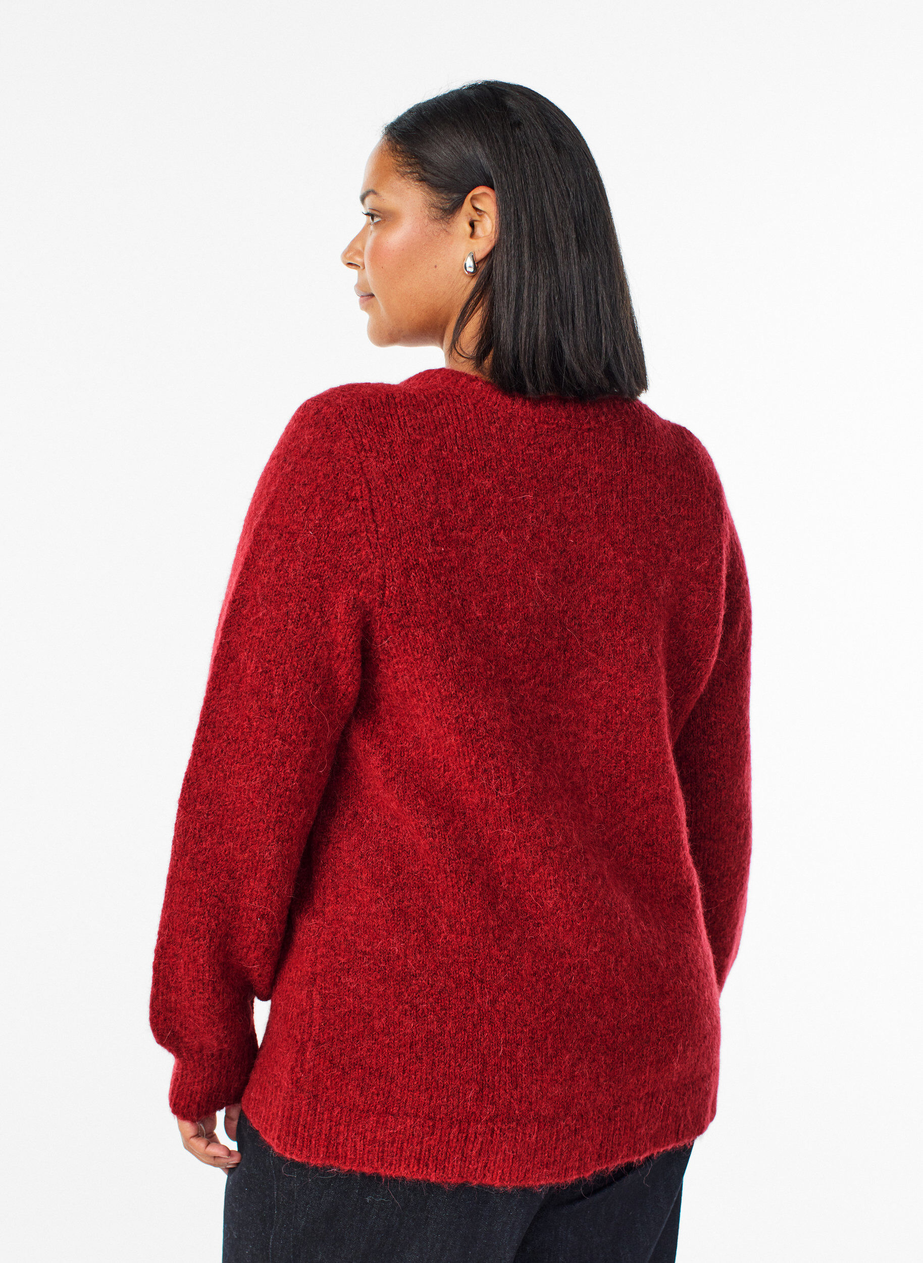 Zizzi Cardigan med ull og alpakka og dekorative knapper, R&oslash;d, Model image number 2