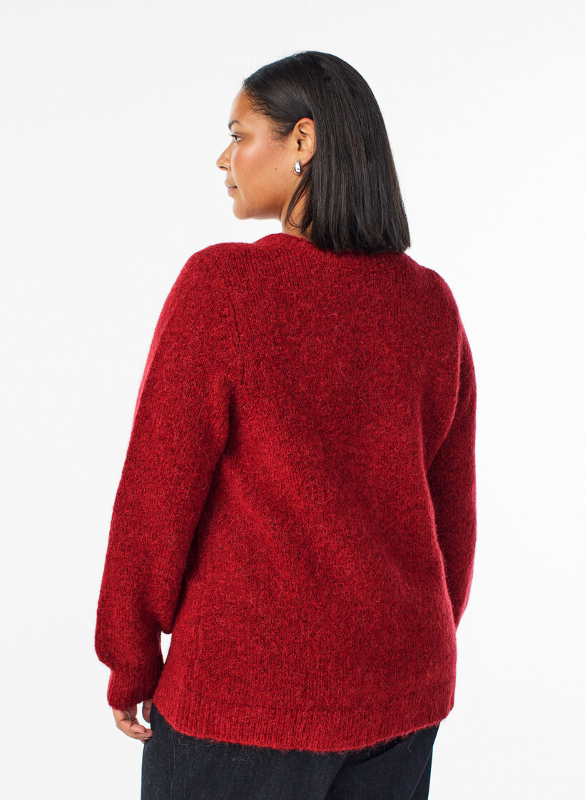 Cardigan med ull og alpakka og dekorative knapper, Rød, Model image number 2