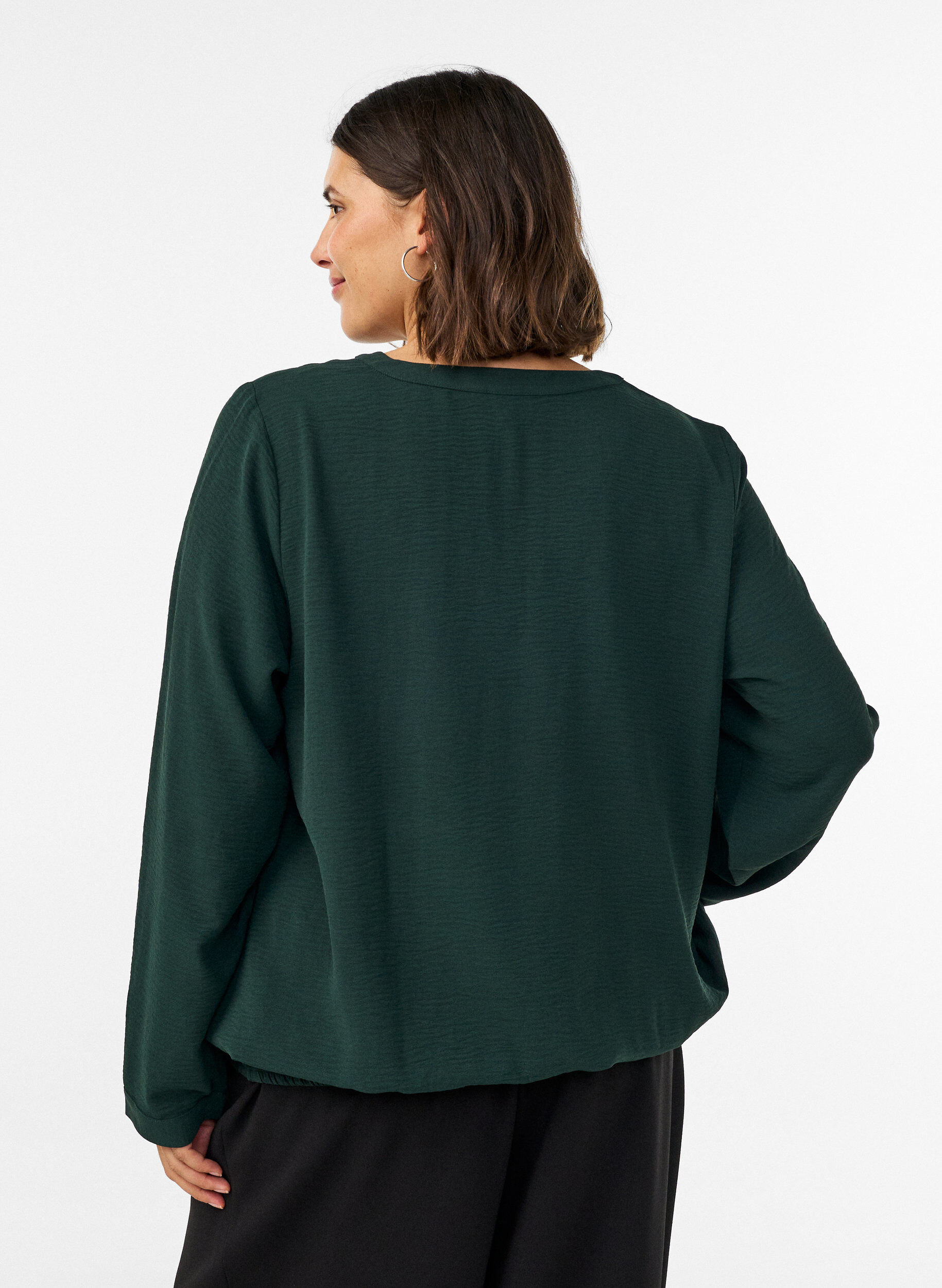 ZizziBluse med ballongsilhuett og V-hals, Gr&oslash;nn, Model image number 2