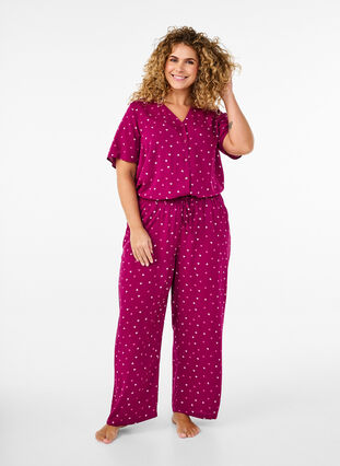 Zizzi Nattbluse i viskose med hjerteprint, Rød, Model image number 1