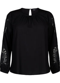 Bluse med lange ermer og heklede detaljer