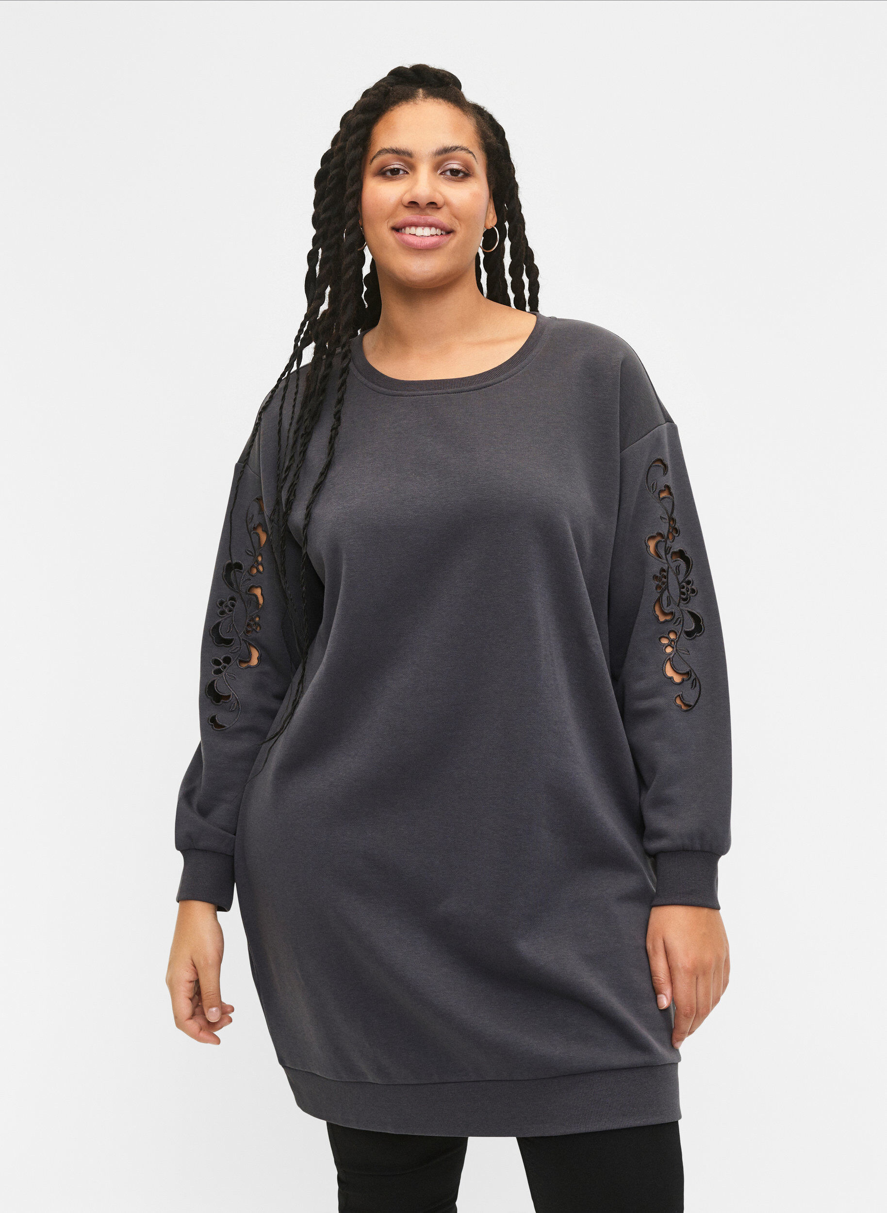 ZizziJoggekjole med broderte detaljer, Dark Grey, Model image number 0