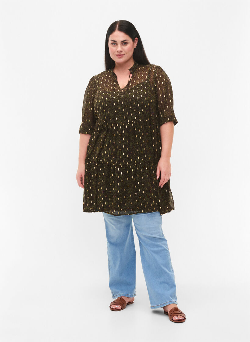 Tunika med trykk og lurex, Green Ethnic AOP, Model image number 2