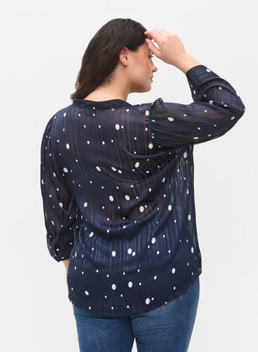 Mønstrete skjortebluse med 3/4 ermer, Navy Blazer Dot, Model image number 1