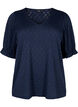 Bluse med V-hals og hullmønster, Navy Blazer, Packshot image number 0