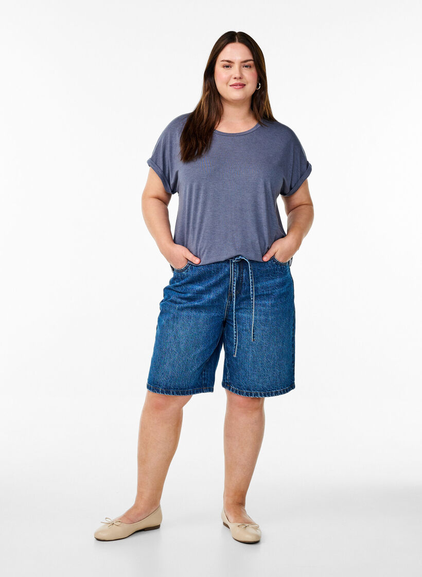 Loose t-skjorte med rund hals, Blå, Model image number 1