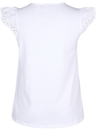 T-skjorte i økologisk bomull med engelske blonder, Bright White, Packshot image number 1