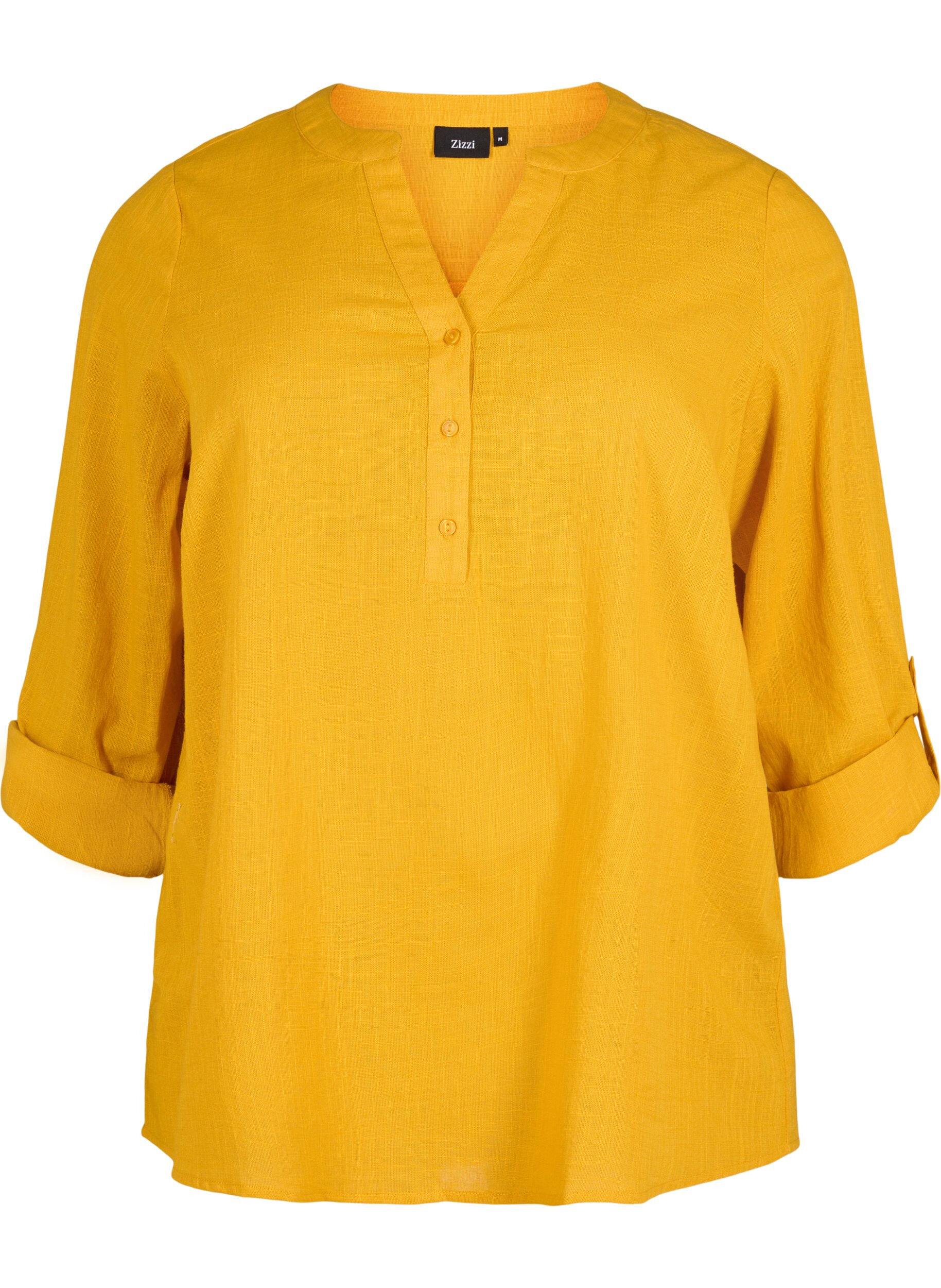 Zizzi Skjortebluse i bomull med V-hals, Golden Yellow, Packshot image number 0