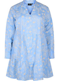 Kjole med broderte blomster og lange ermer, Della Robbia Blue