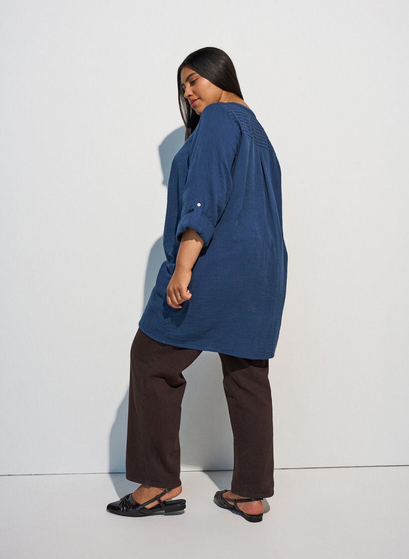 Bomullsmuslin tunika med broderie anglaise, Bl&aring;, Model image number 2