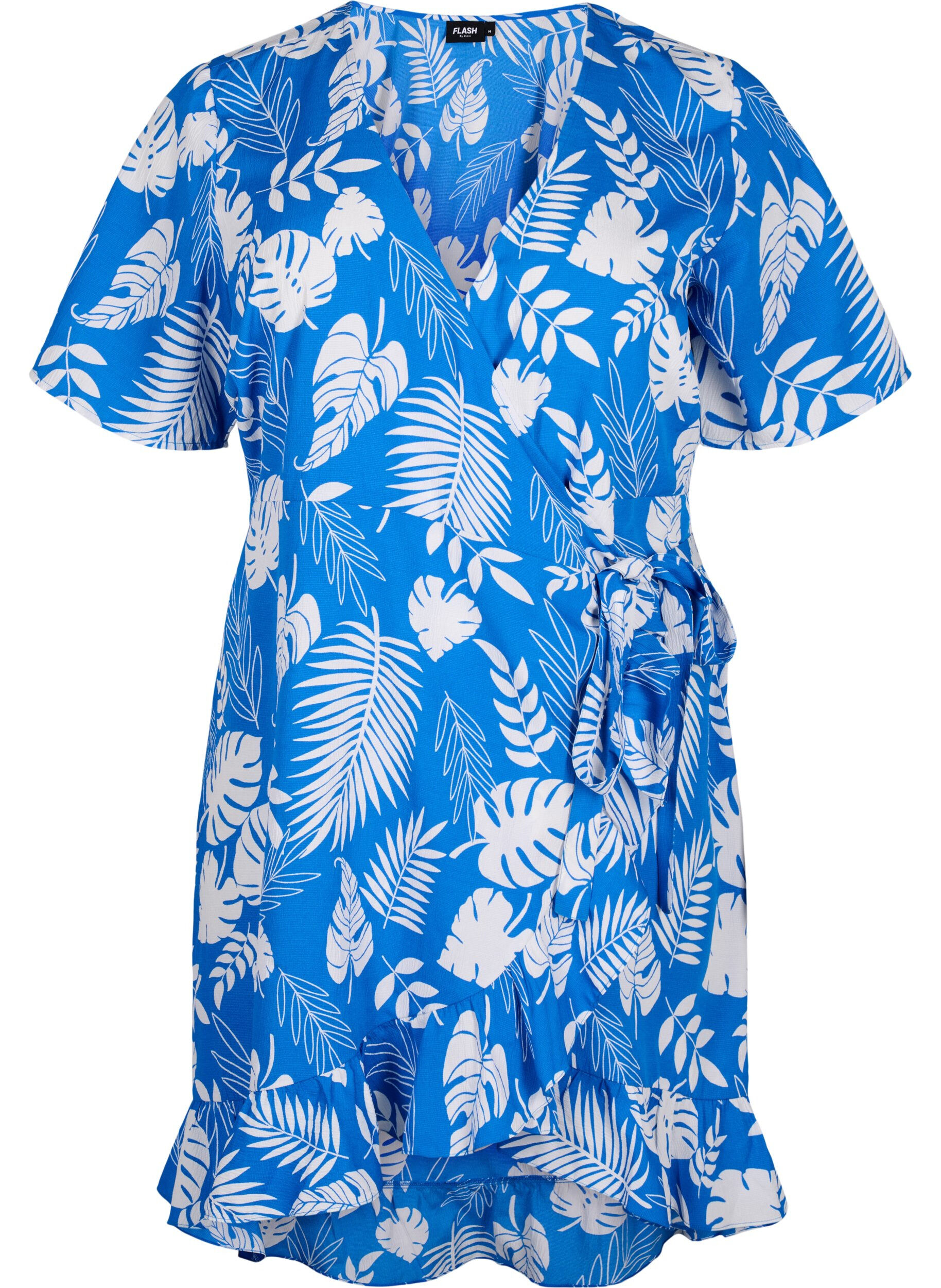 Zizzi Flash - Omslagskjole med korte ermer, Skydiver White AOP, Packshot image number 0