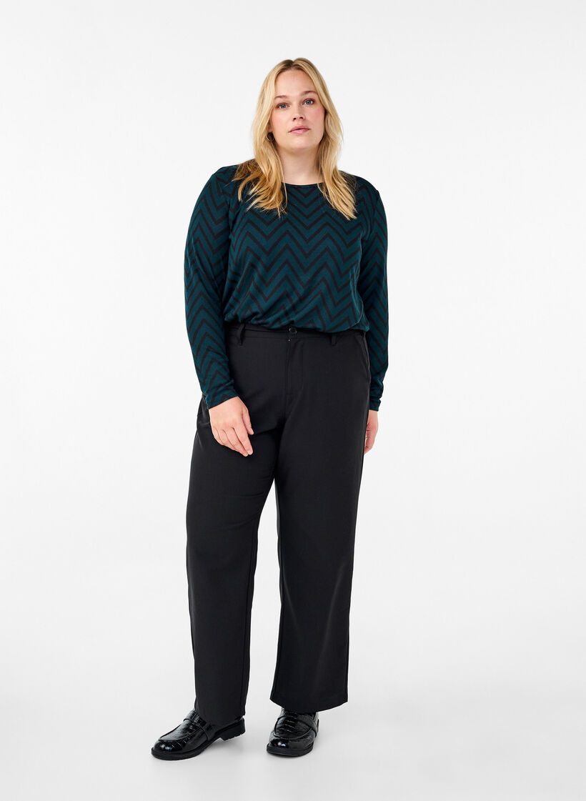 Mønstret bluse med lange ermer, Grønn, Model image number 1