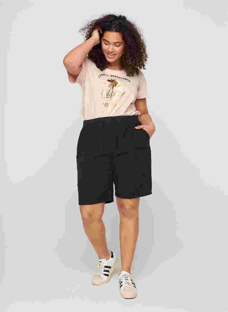 Løse shorts med lommer i bomull, Black, Model image number 2
