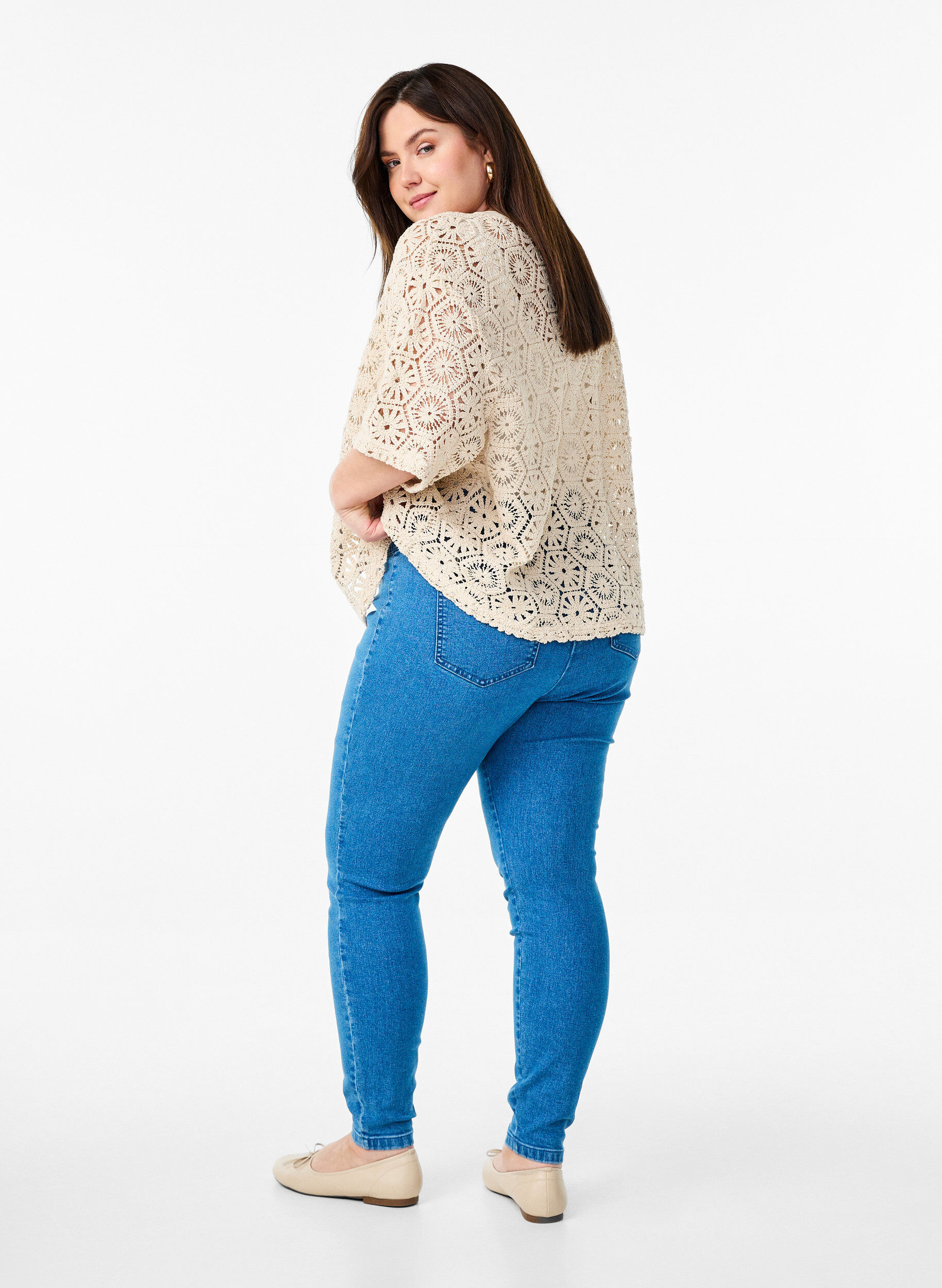 ZizziElastiske jeggings med h&oslash;y midje, Bl&aring;, Model image number 1