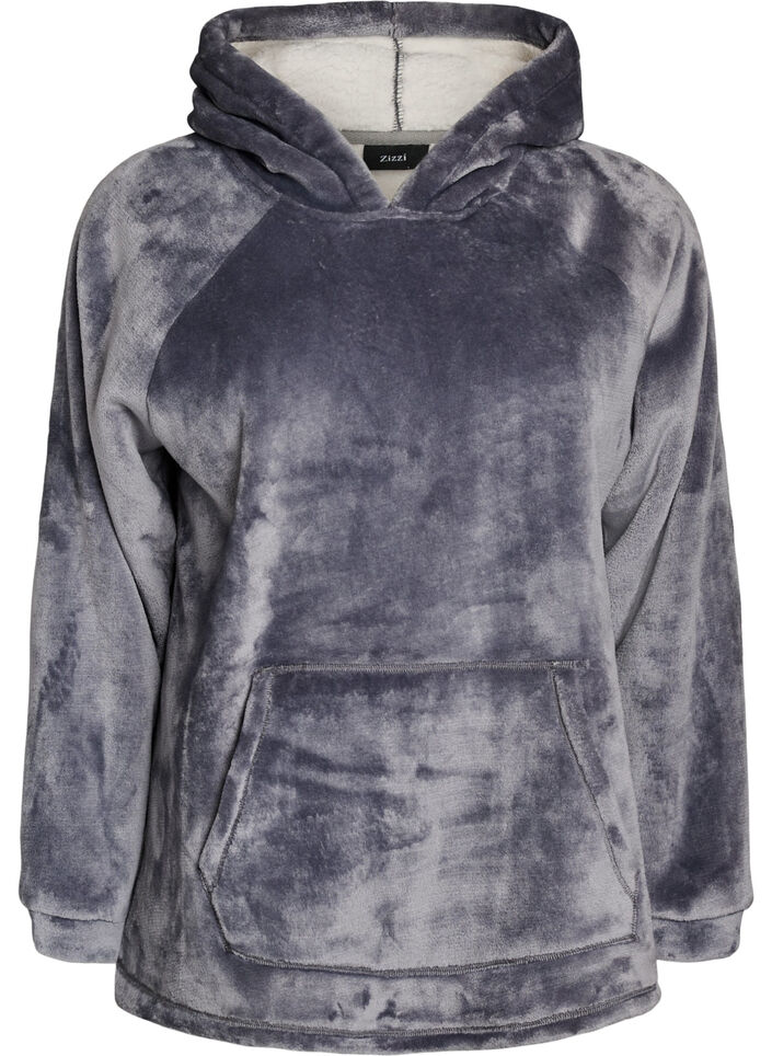 Velour-hettegenser med kengurulomme, Gr&aring;, Packshot image number 0
