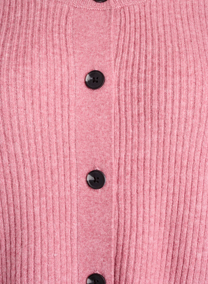 Ribbestrikket cardigan med knapper, Rosa, Packshot image number 2