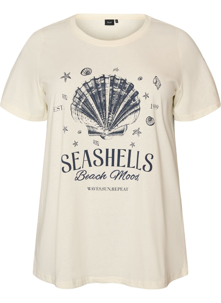 Bomulls T-skjorte med trykk, Vanilje, Packshot image number 0