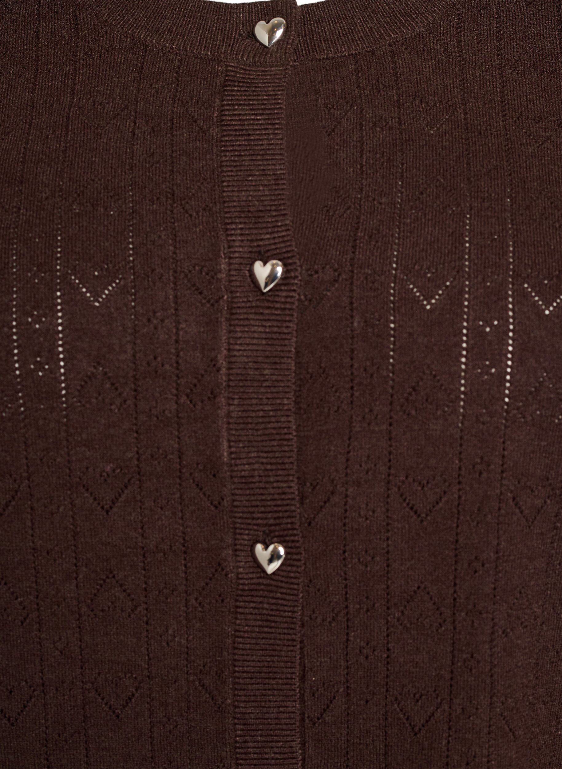 ZizziStrikket cardigan med hjerte hullbroderi, Brun, Packshot image number 2