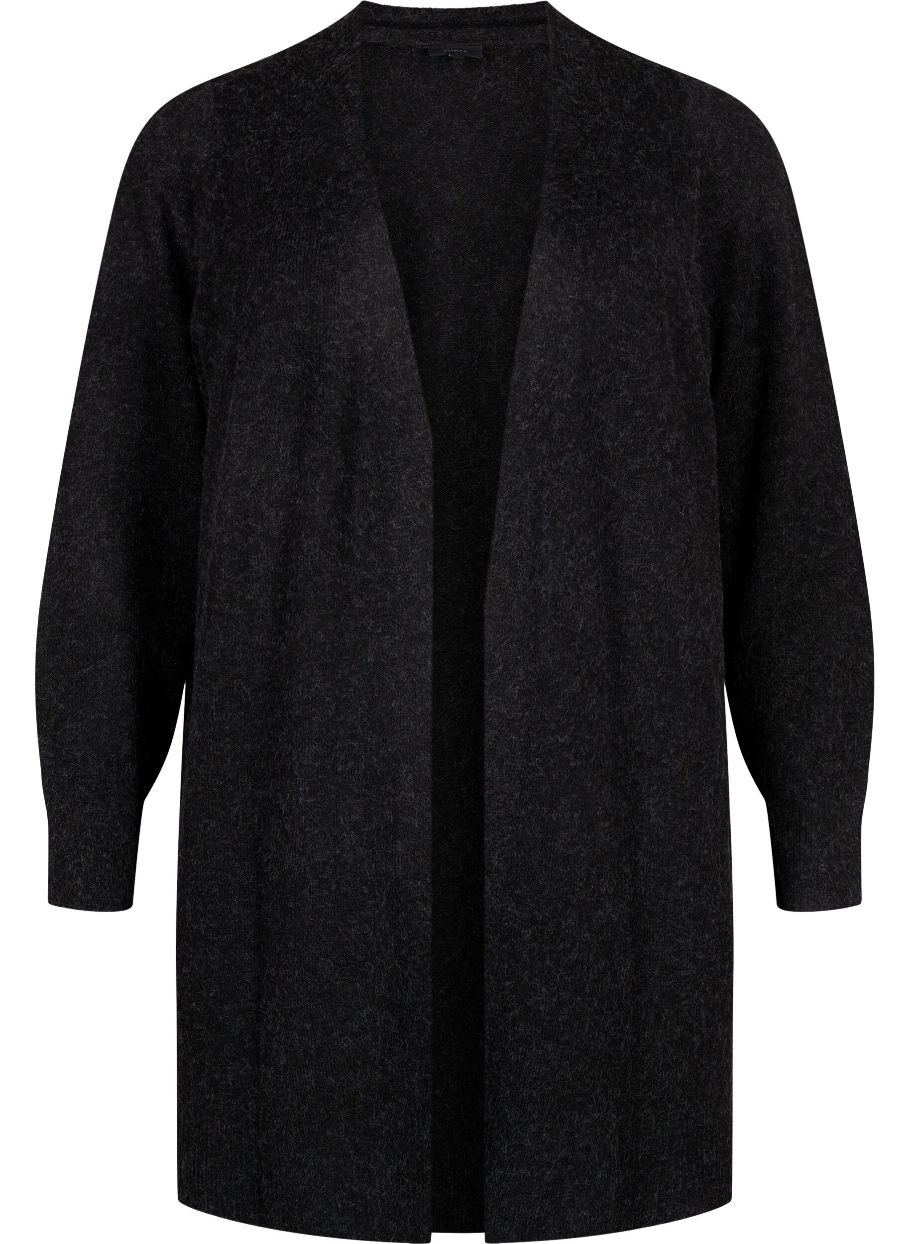 Zizzi Lang cardigan med &aring;pen front, Dark Grey Melange, Packshot image number 0