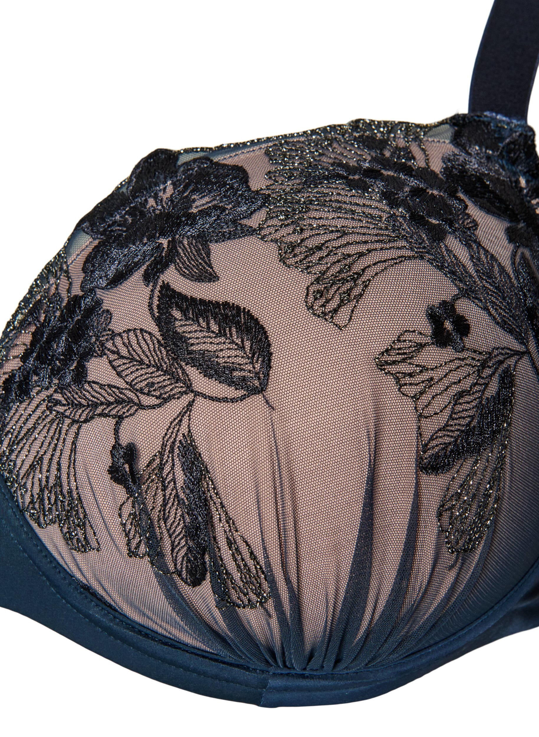 ZizziFormst&oslash;pt BH med blomsterbroderi og draperte detaljer, Bl&aring;, Packshot image number 2