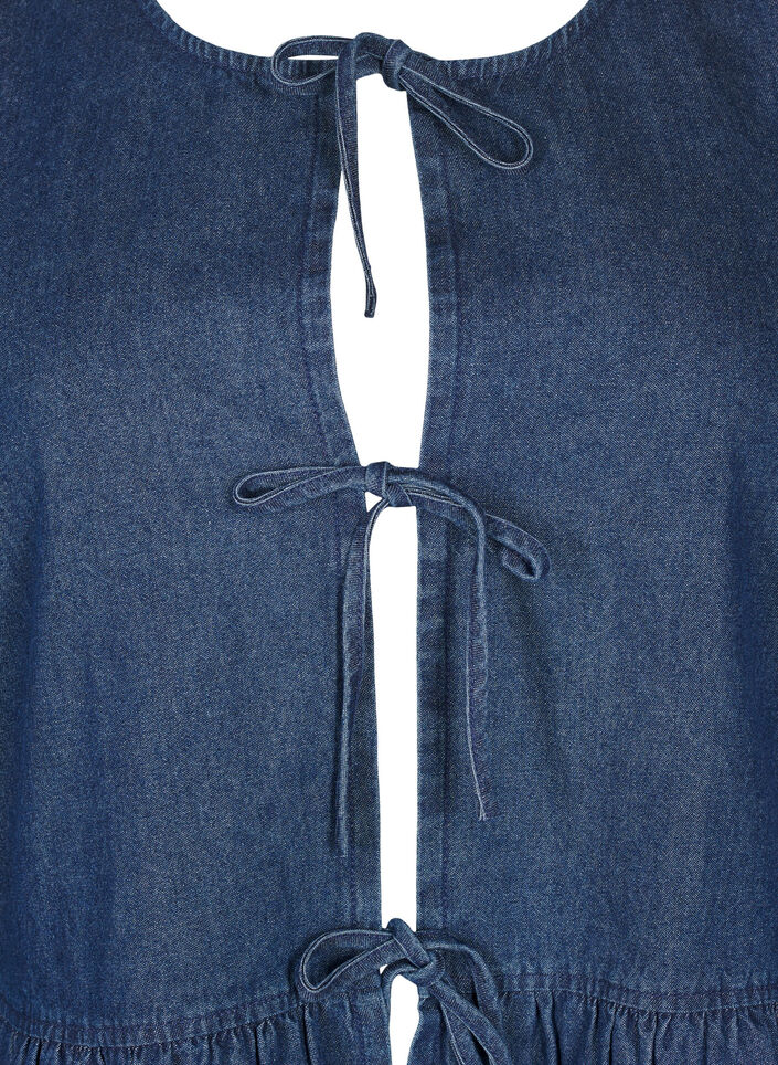 Peplumbluse i denim med snøring, Blå, Packshot image number 2