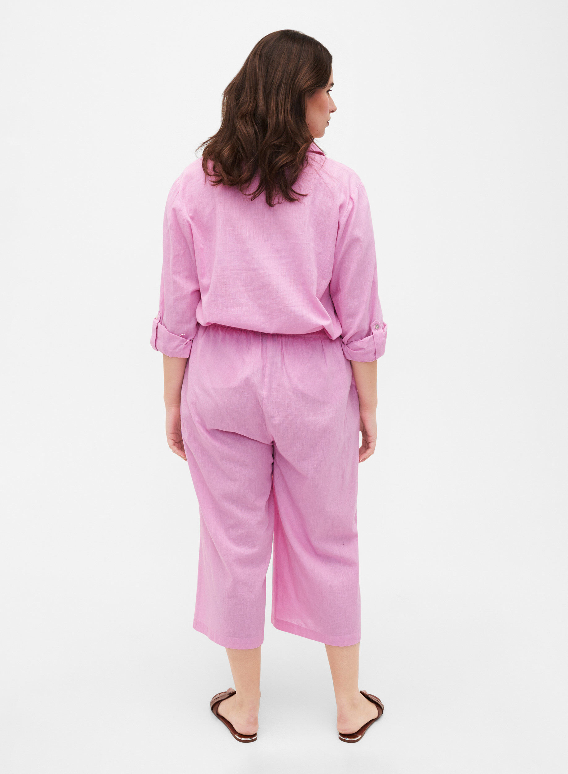 Zizzi 7/8-bukse i bomullsblanding med lin, Rosebloom, Model image number 1