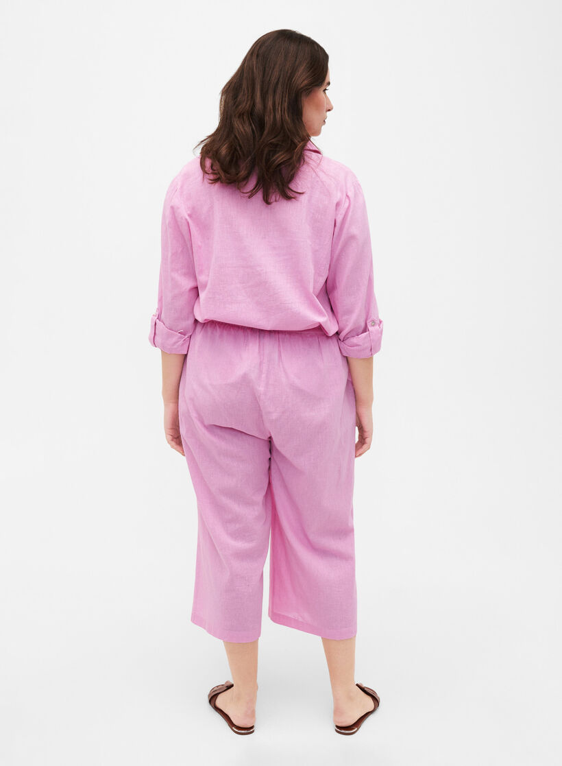 7/8-bukse i bomullsblanding med lin, Rosebloom, Model image number 1