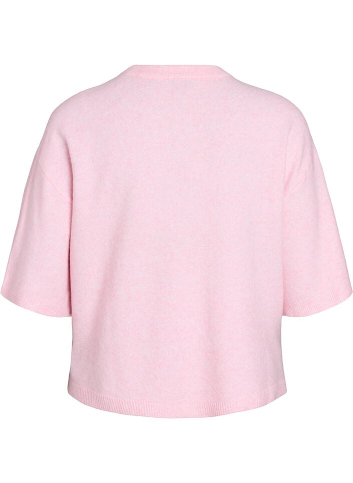 Løs strikket bluse med korte ermer, Rosa, Packshot image number 1
