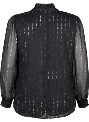 Zizzi Mønstret chiffongbluse med knytebånd, Black, Packshot image number 1