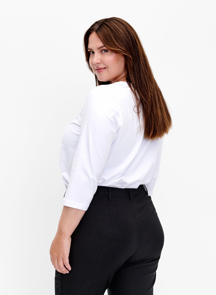 Basis T-skjorte i bomull med 3/4 ermer, Hvit, Model image number 2