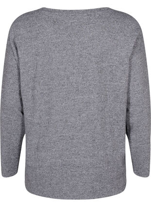 Langermet bluse med perledetaljer, Medium Grey Melange, Packshot image number 1