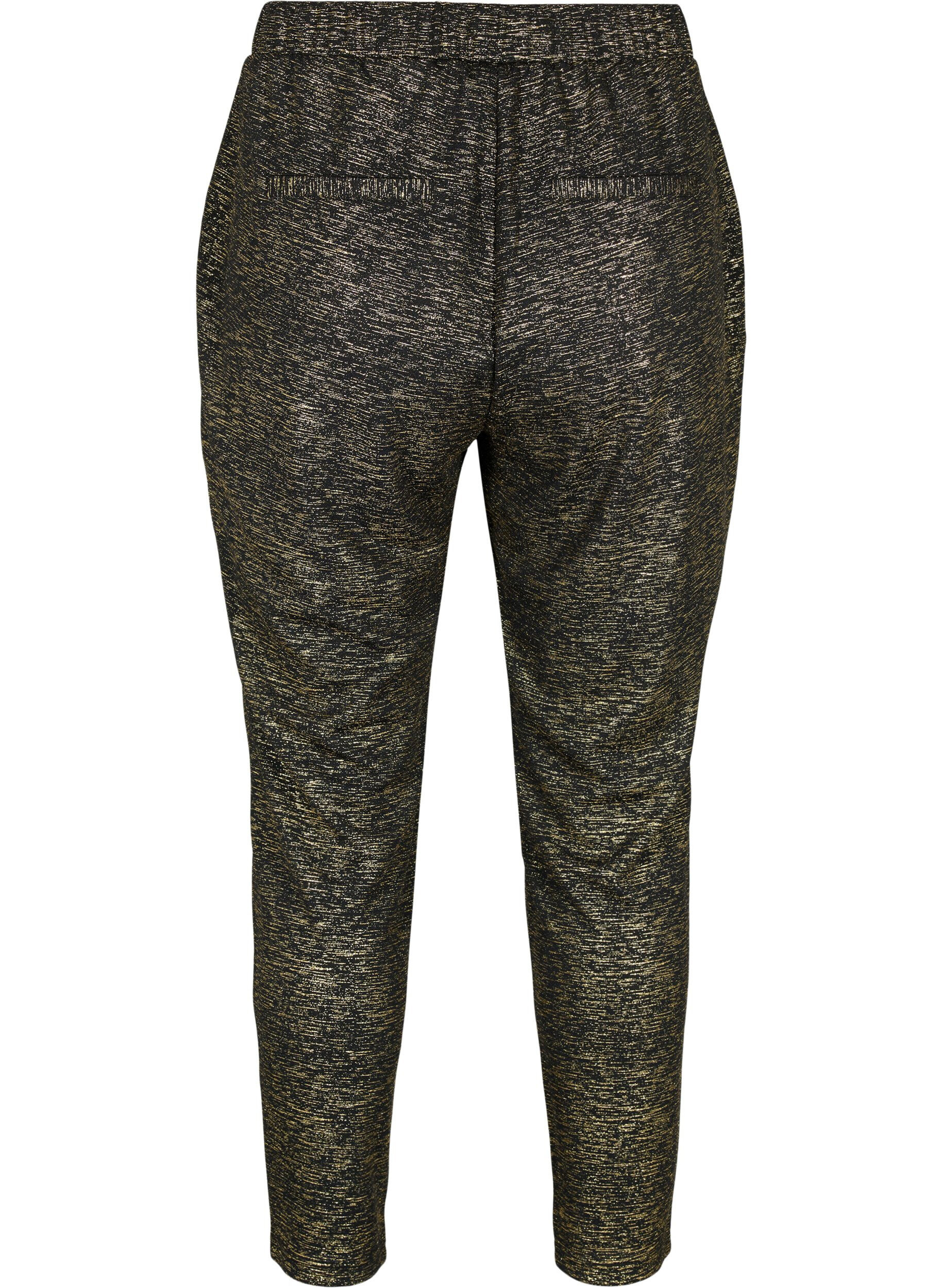 Zizzi Maddison bukse med gullfarge og lommer, Black w. Gold, Packshot image number 1