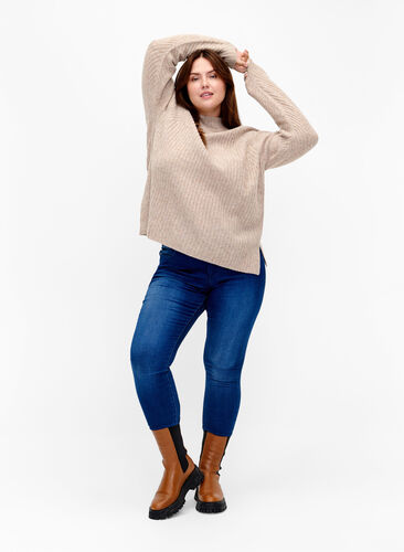 Genser med turtleneck og ribbestrikket struktur	, Simply Taupe Mel., Model image number 2
