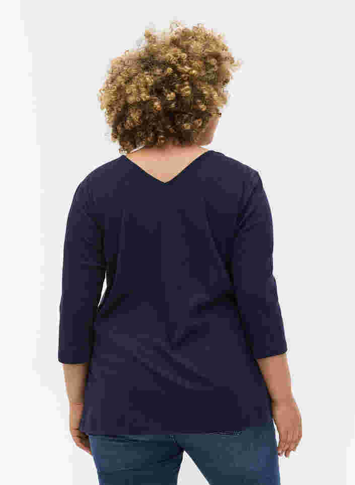 Bluse med 3/4-ermer og blondedetaljer, Navy Blazer, Model image number 1